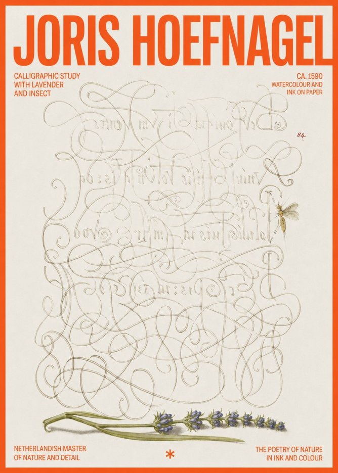 Joris Hoefnagel Calligraphic Study with Insect and Flower No6 - Poster