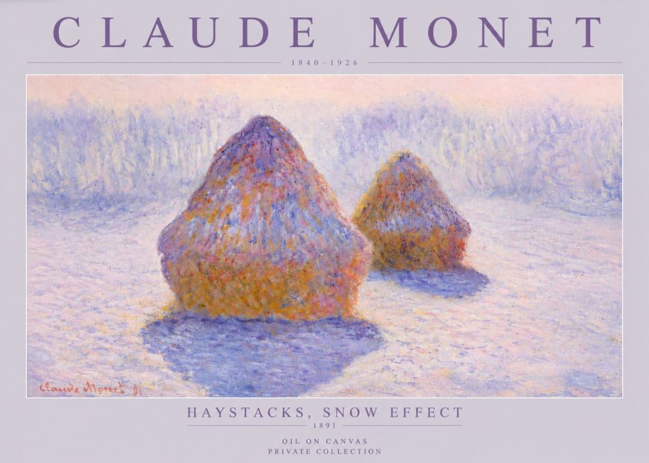 Monet Haystacks, Snow Effect No4 - Poster