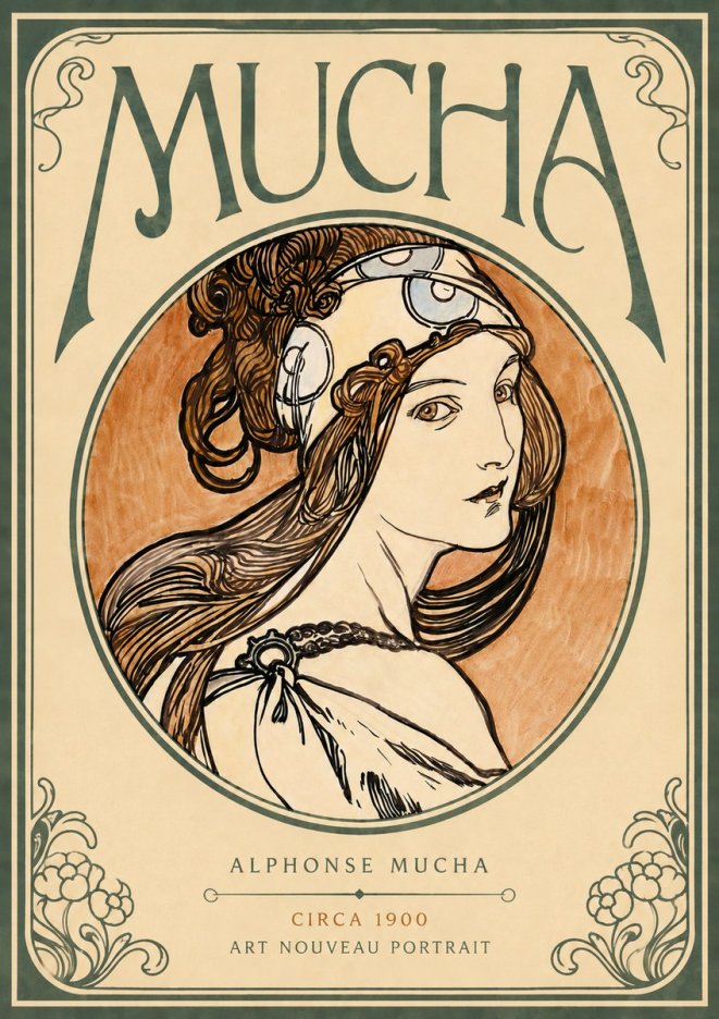 Mucha Art Nouveau Portrait I No4 - Poster