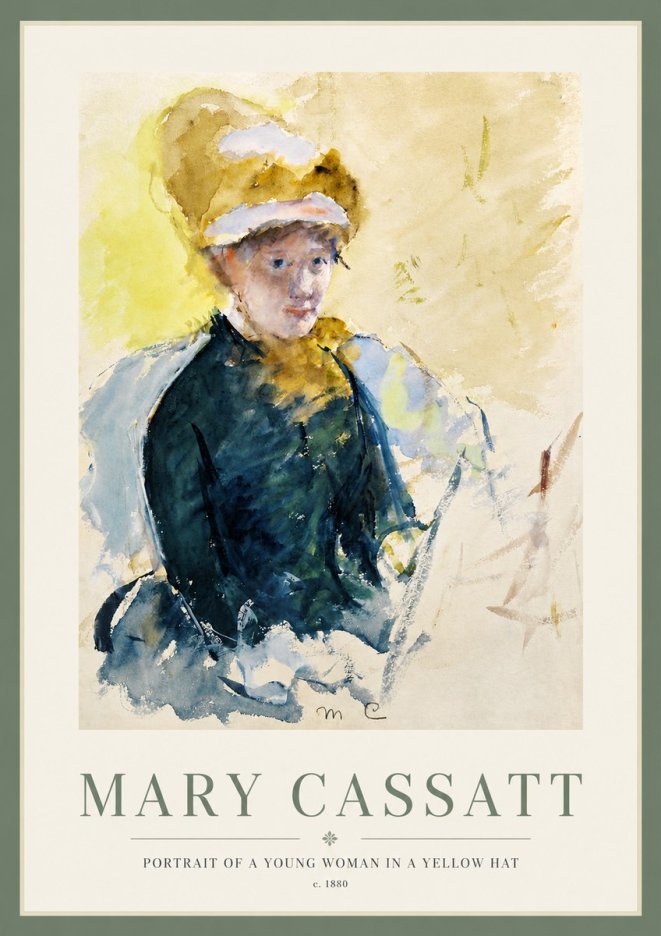Mary Cassatt Portrait of a Young Woman in a Yellow Hat No3 - Poster
