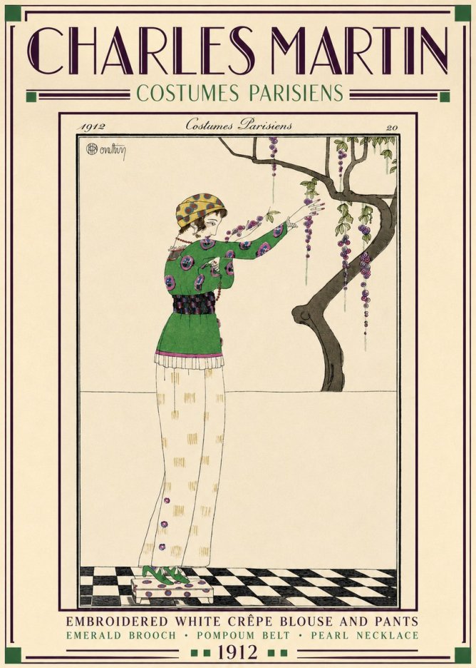 Charles Martin Embroidered White Crêpe Blouse and Pants No3 - Poster