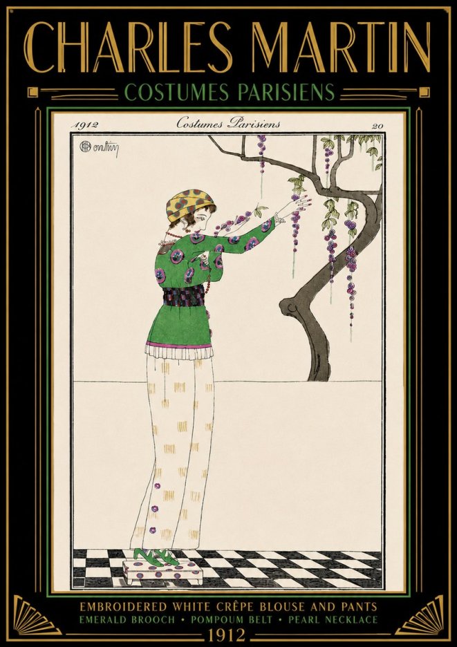 Charles Martin Embroidered White Crêpe Blouse and Pants No4 - Poster