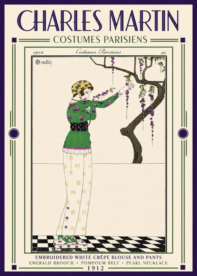 Charles Martin Embroidered White Crêpe Blouse and Pants No5 - Poster