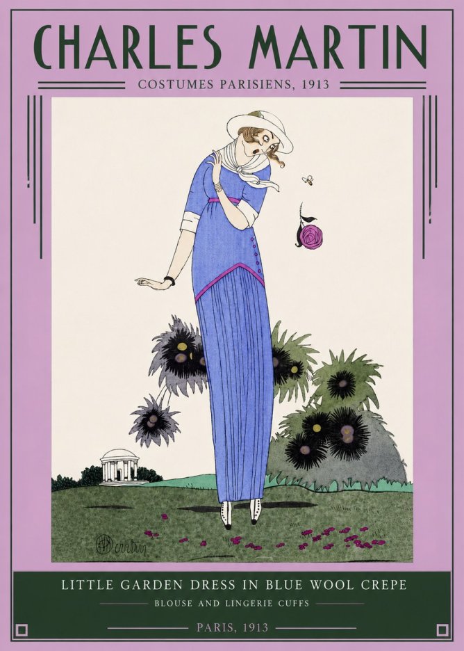 Charles Martin Little Garden Dress in Blue Wool Crepe No2 - Poster