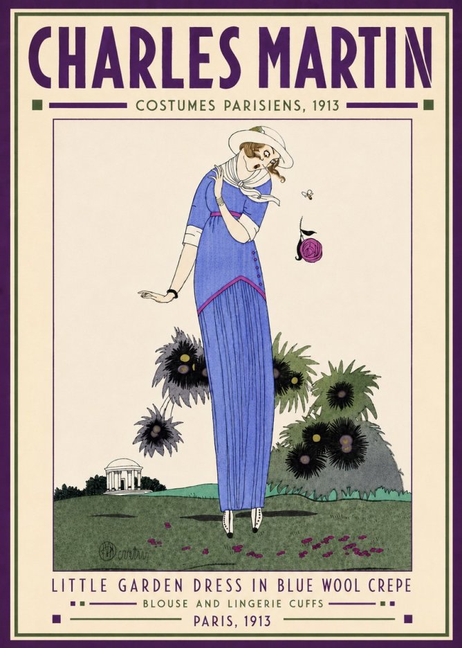 Charles Martin Little Garden Dress in Blue Wool Crepe No4 - Poster