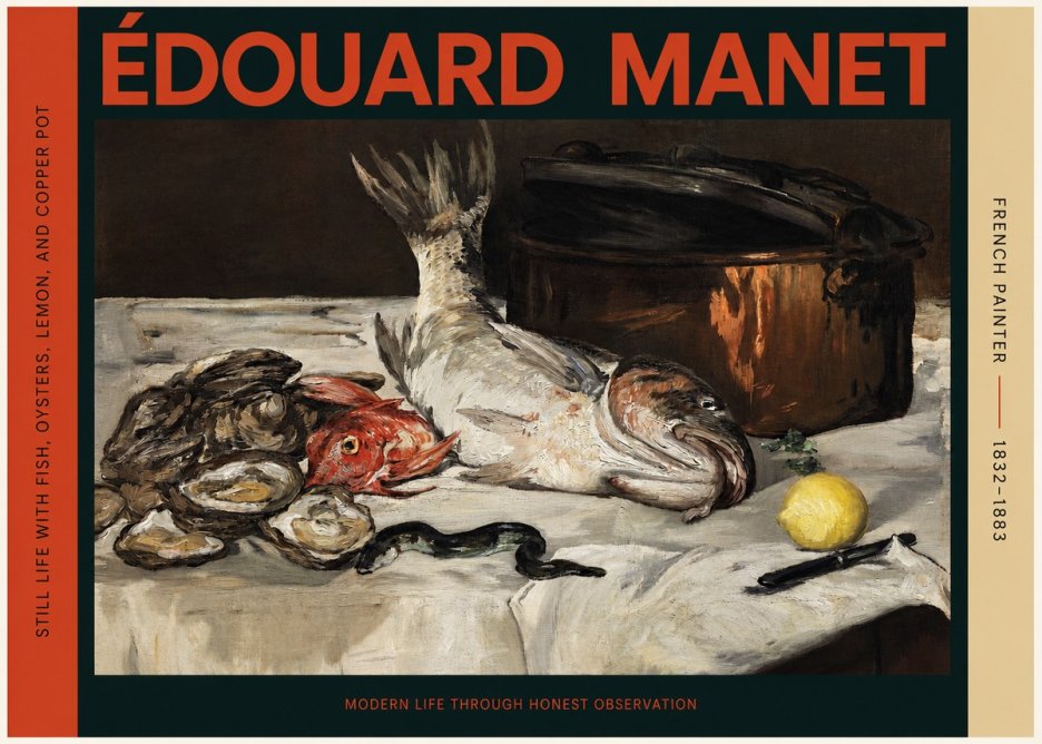 Édouard Manet Still Life with Fish, Oysters, Lemon, and Copper Pot No2 - Poster