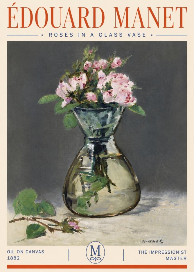 Édouard Manet Roses in a Glass Vase II No4 - Poster