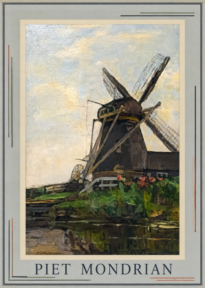 Piet Mondrian Windmill by the Water I No1 - Poster