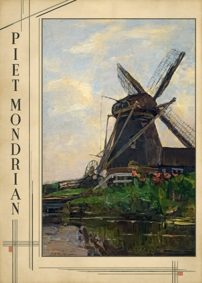 Piet Mondrian Windmill by the Water I No2 - Poster