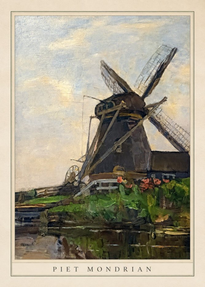 Piet Mondrian Windmill by the Water I No4 - Poster