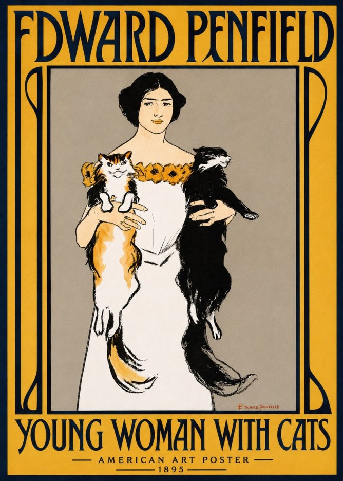 Edward Penfield Young Woman with Cats No2 - Poster