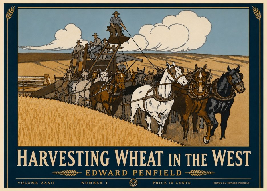 Edward Penfield Harvesting Wheat in the West No4 - Poster