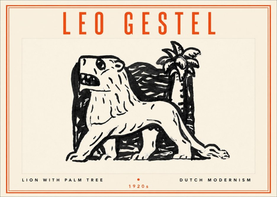 Leo Gestel Lion with Palm Tree No4 - Poster
