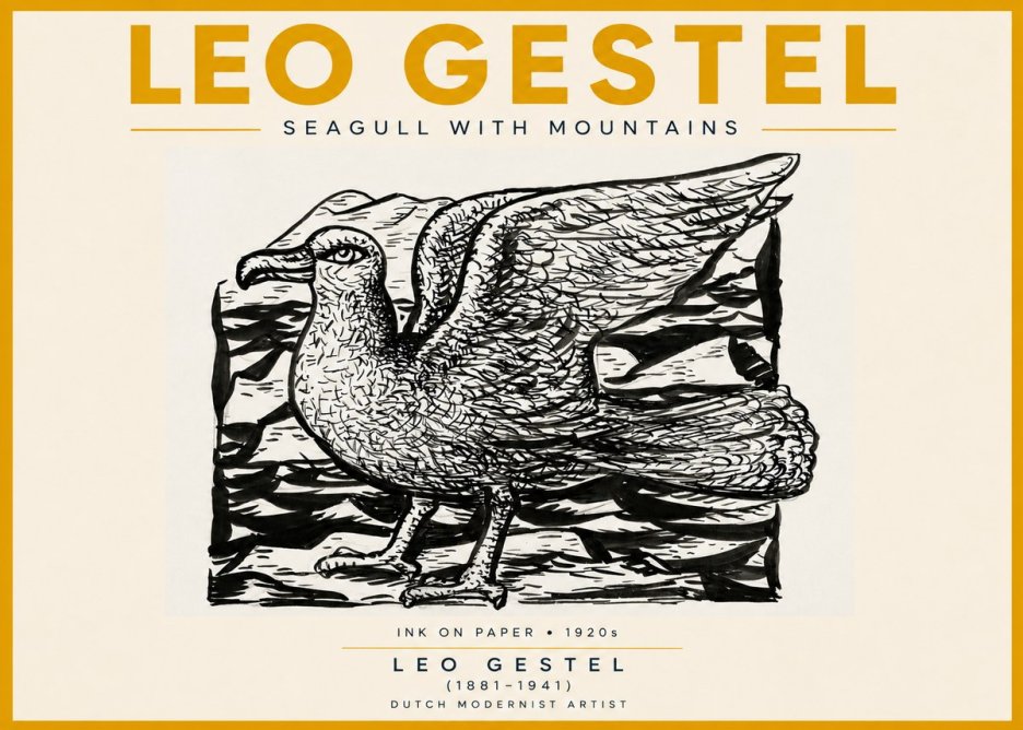 Leo Gestel Seagull with Mountains No5 - Poster