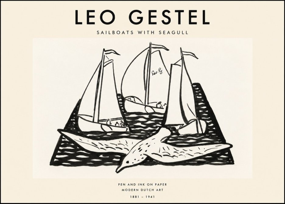 Leo Gestel Sailboats with Seagull No1 - Poster