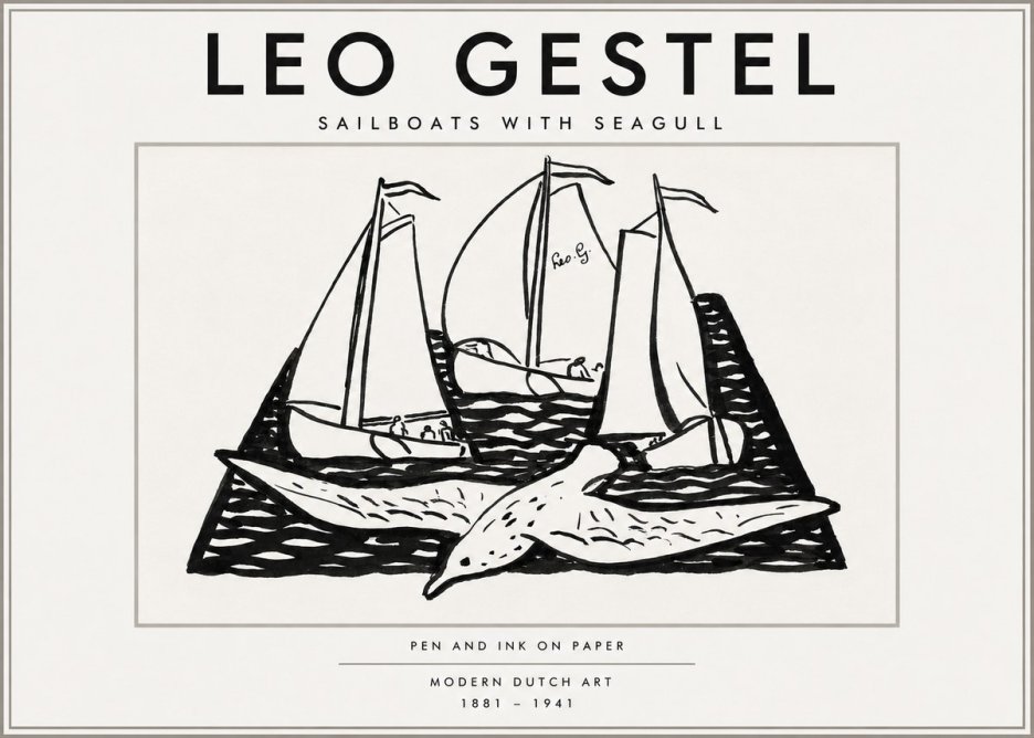 Leo Gestel Sailboats with Seagull No3 - Poster
