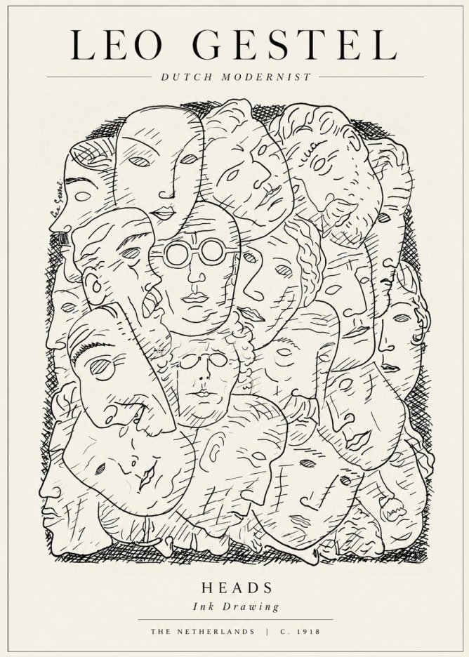 Leo Gestel Heads Ink Drawing No1 - Poster