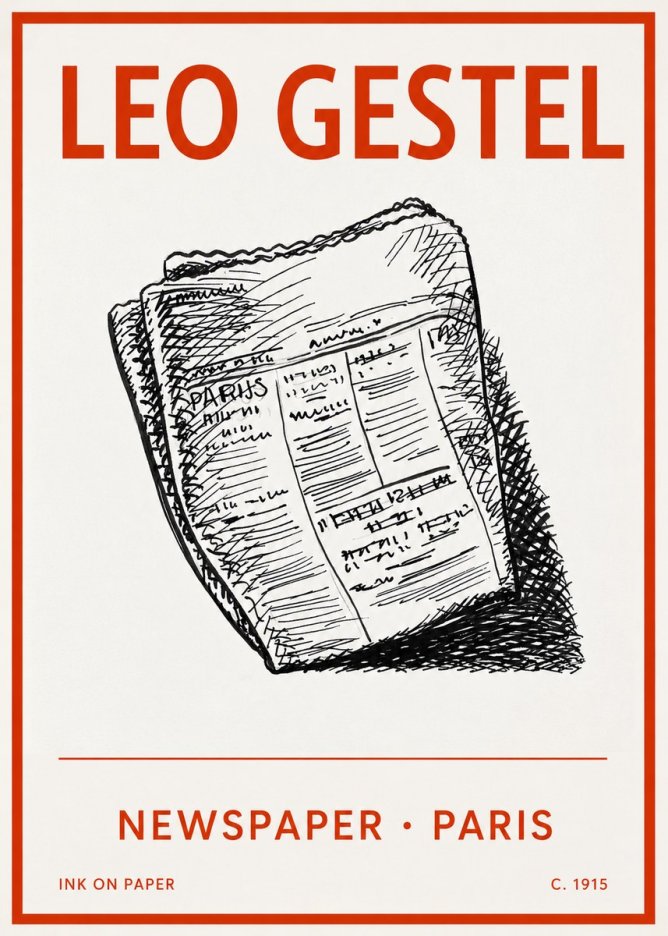 Leo Gestel Newspaper - Paris No2 - Poster