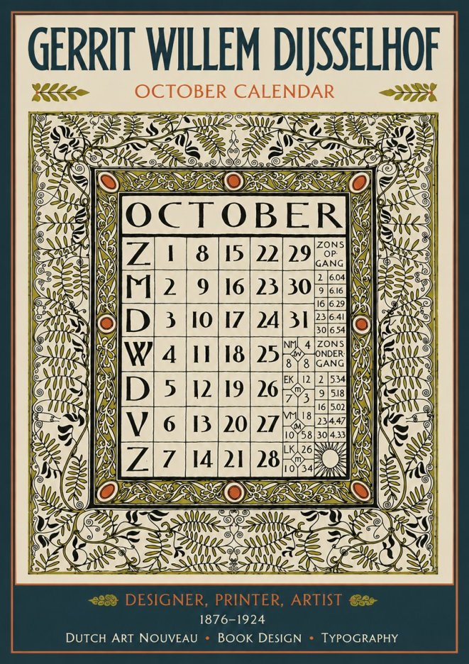 Gerrit Willem Dijsselhof October - Calendar Page No4 - Poster