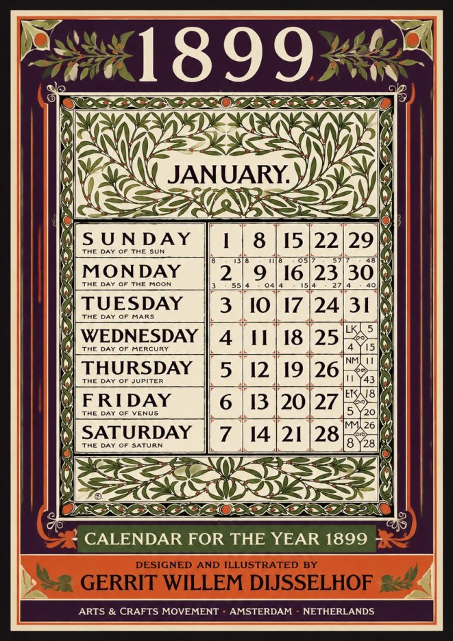Gerrit Willem Dijsselhof January. Calendar for 1899. No4 - Poster