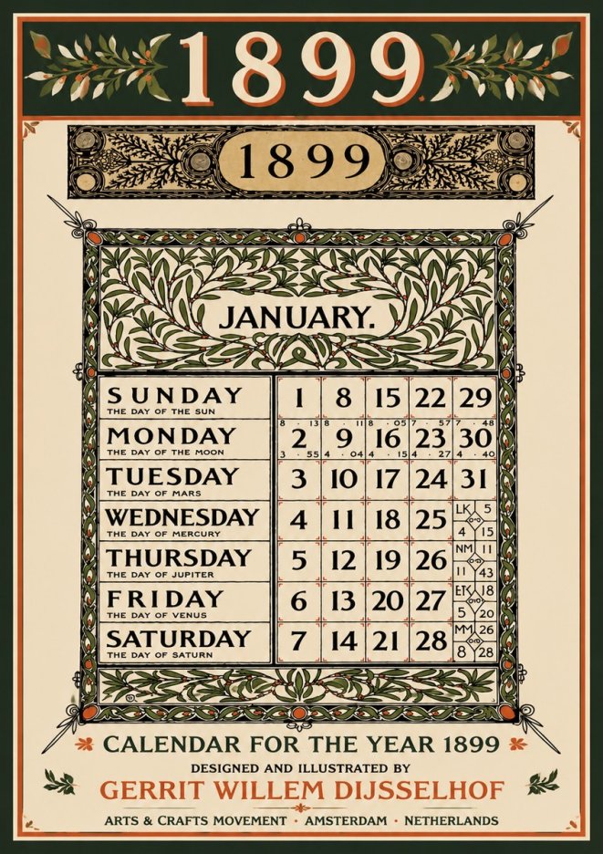 Gerrit Willem Dijsselhof January. Calendar for 1899. No5 - Poster