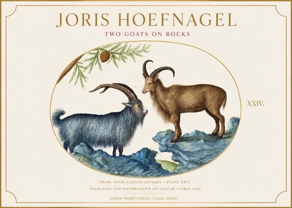 Joris Hoefnagel Two Mountain Goats from the Series Quadrupeds No6 - Poster