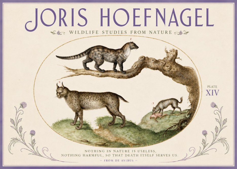 Joris Hoefnagel Wildlife Studies from Nature - Plate Xiv No4 - Poster