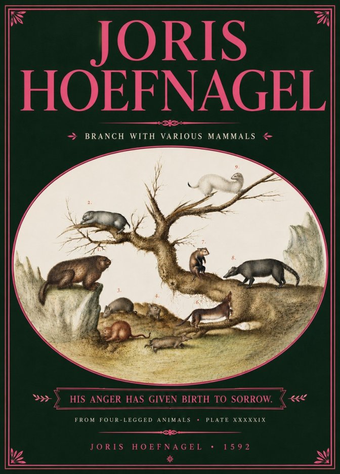 Joris Hoefnagel Branch with Various Mammals No6 - Poster