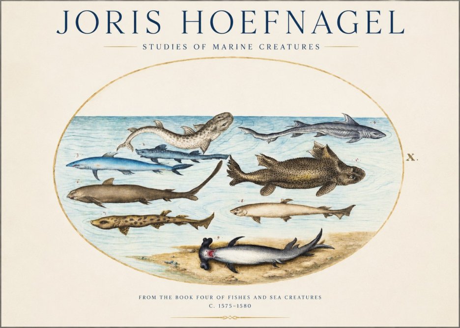 Joris Hoefnagel Studies of Marine Creatures No1 - Poster
