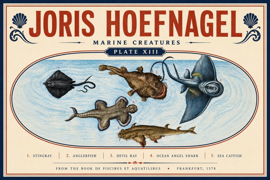 Joris Hoefnagel Marine Creatures Plate Xiii No6 - Poster