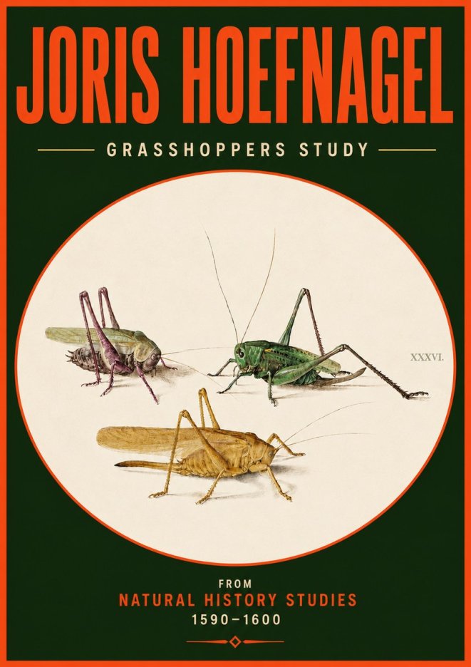 Joris Hoefnagel Grasshoppers Study No4 - Poster