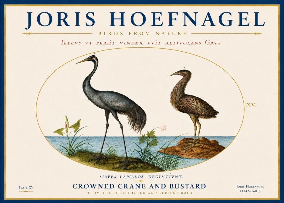 Joris Hoefnagel Crowned Crane and Bustard No6 - Poster