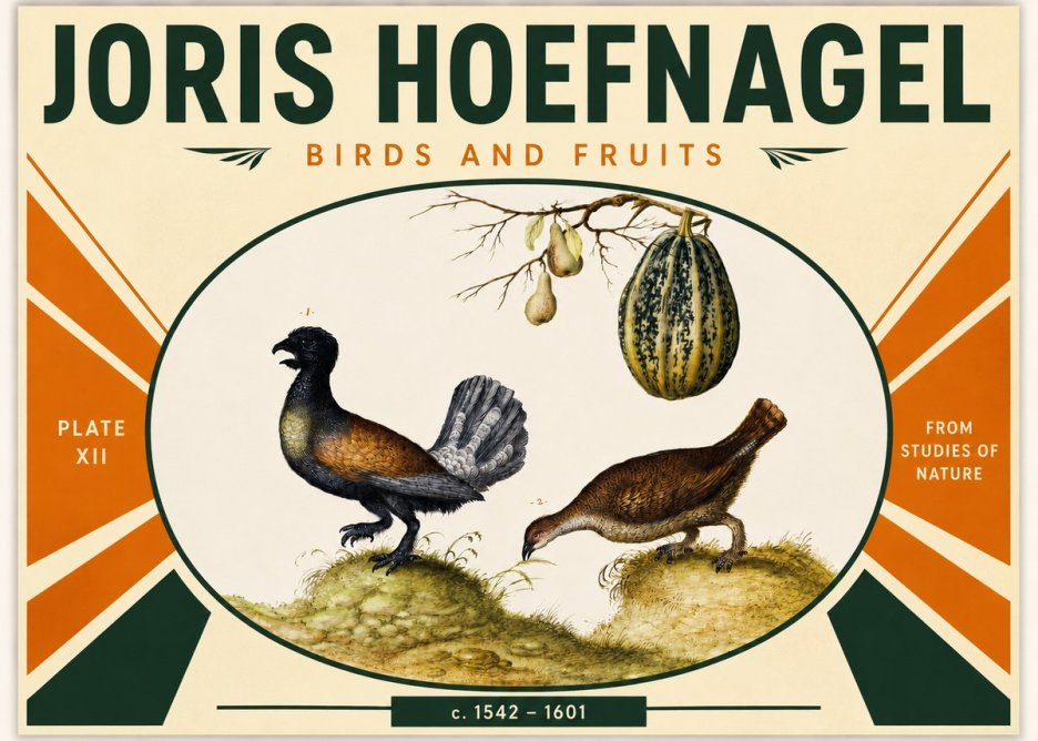 Joris Hoefnagel A Cock and Hen of the Woods with Pears and Gourd No3 - Poster