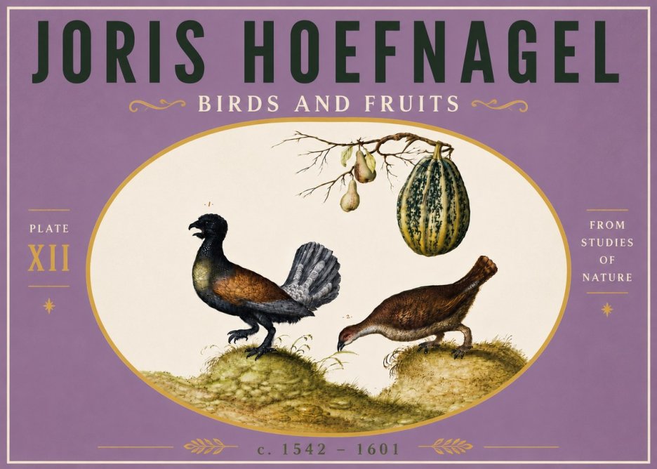 Joris Hoefnagel A Cock and Hen of the Woods with Pears and Gourd No6 - Poster