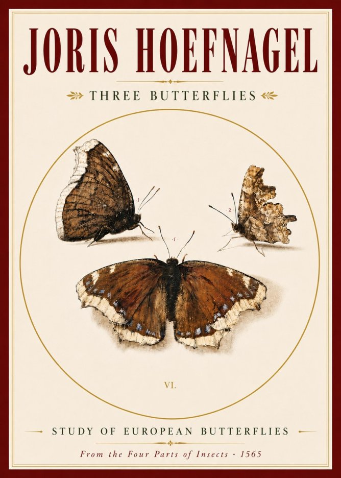 Joris Hoefnagel Three Butterflies I No5 - Poster
