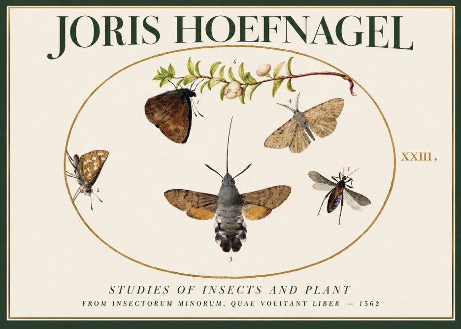 Joris Hoefnagel Five Studies of Insects and Plant No2 - Poster