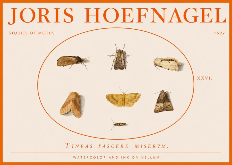Joris Hoefnagel Studies of Moths II No3 - Poster