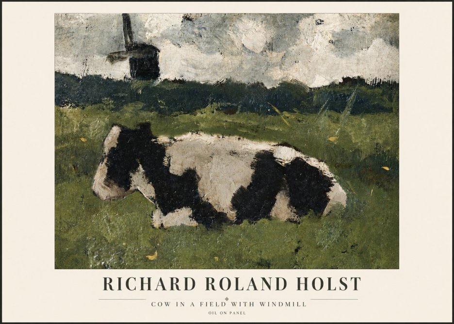 Richard Roland Holst Cow in a Field with Windmill No3 - Poster