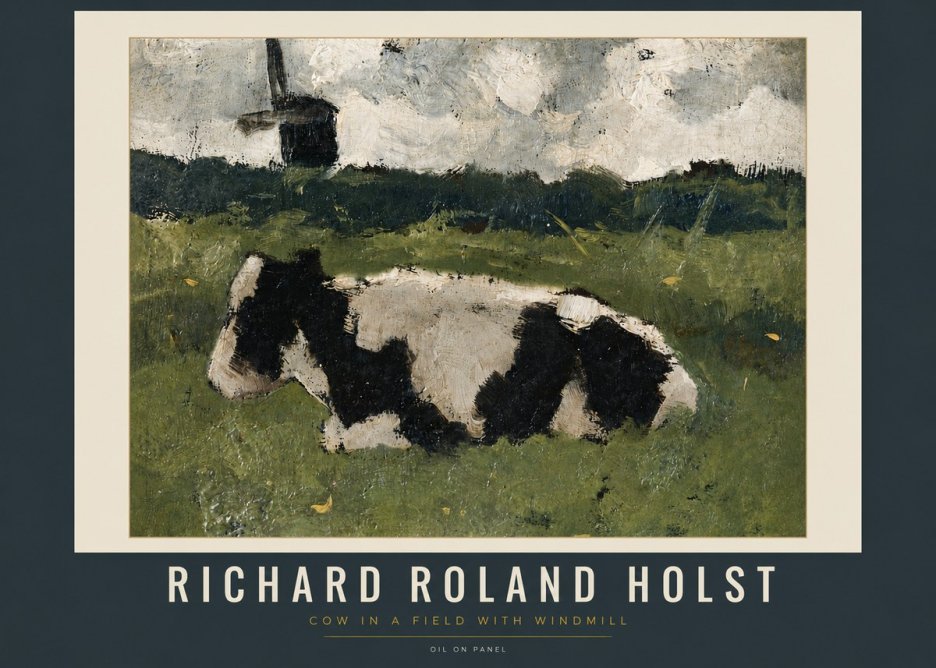 Richard Roland Holst Cow in a Field with Windmill No5 - Poster