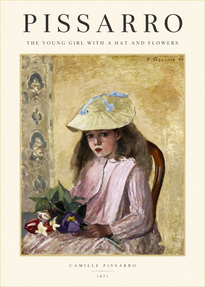 Pissarro The Young Girl with a Hat and Flowers No1 - Poster
