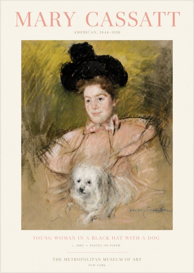 Mary Cassatt Young Woman in a Black Hat with a Dog No4 - Poster
