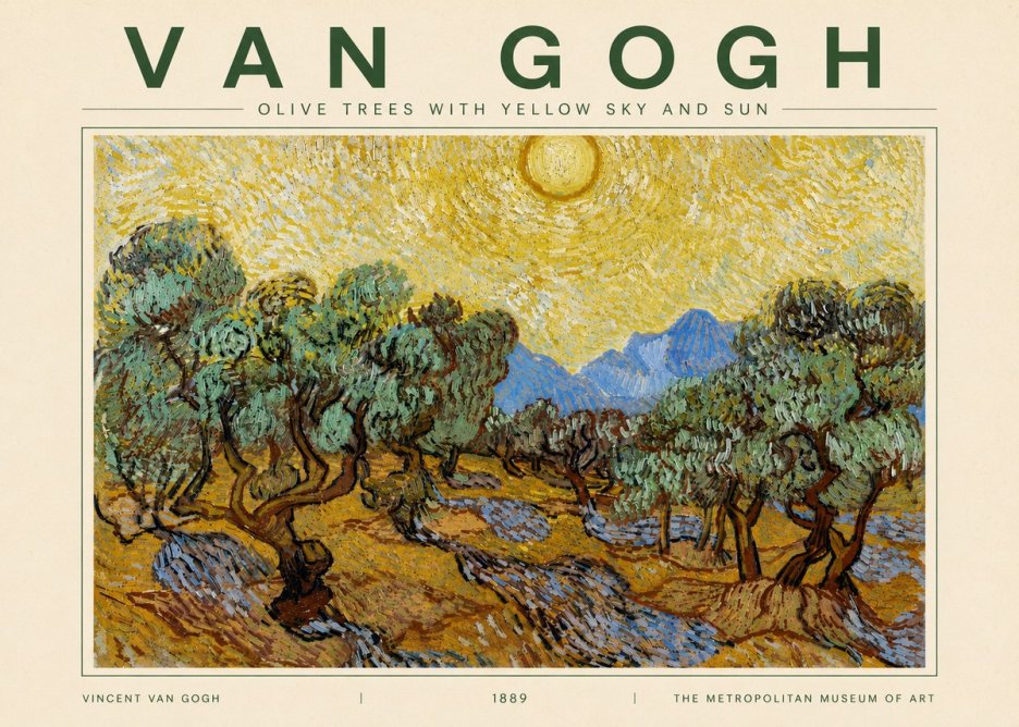 Van Gogh Olive Trees with Yellow Sky and Sun No4 - Poster