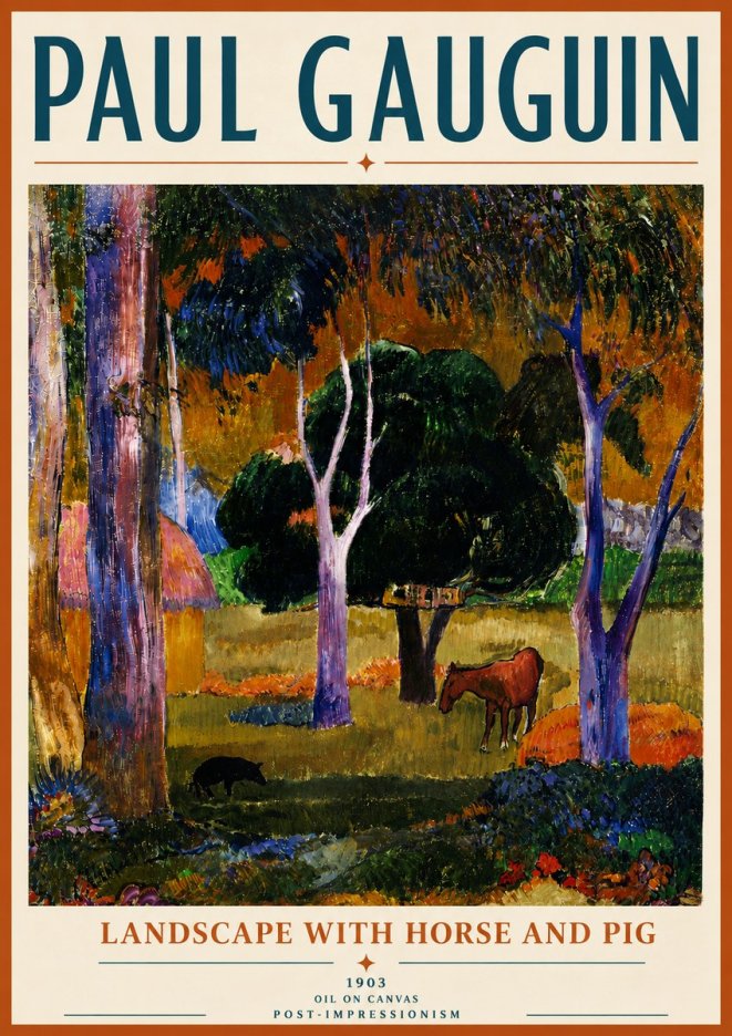 Paul Gauguin Landscape with Horse and Pig No6 - Poster