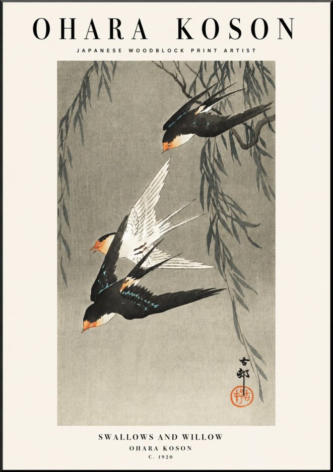 Ohara Koson Swallows and Willow II No1 - Poster