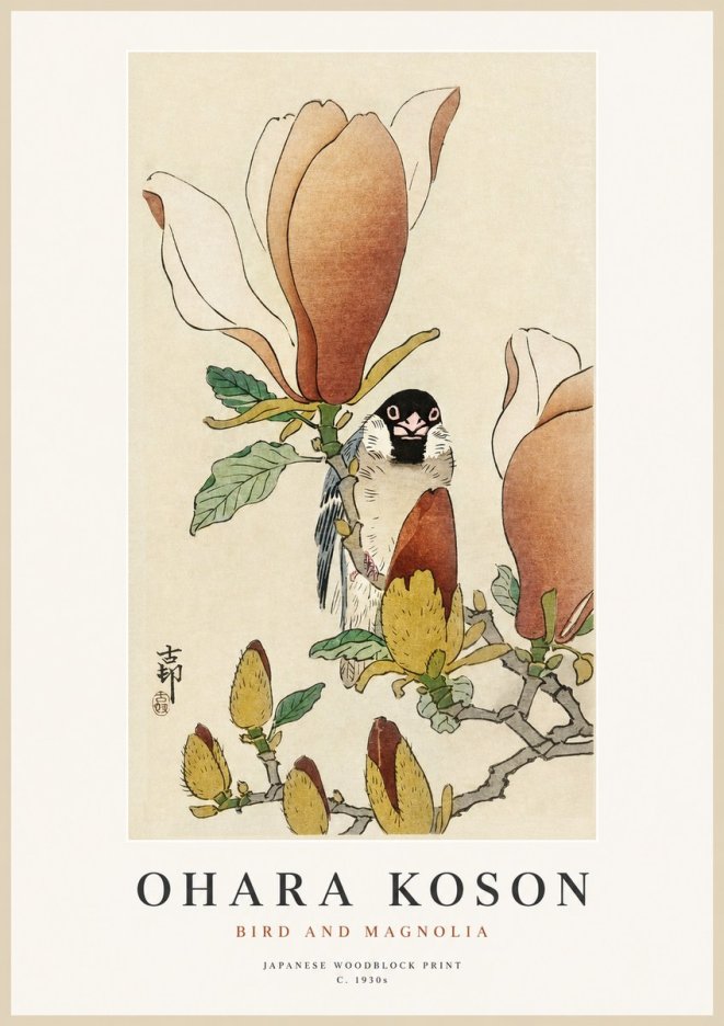 Ohara Koson Bird and Magnolia No1 - Poster
