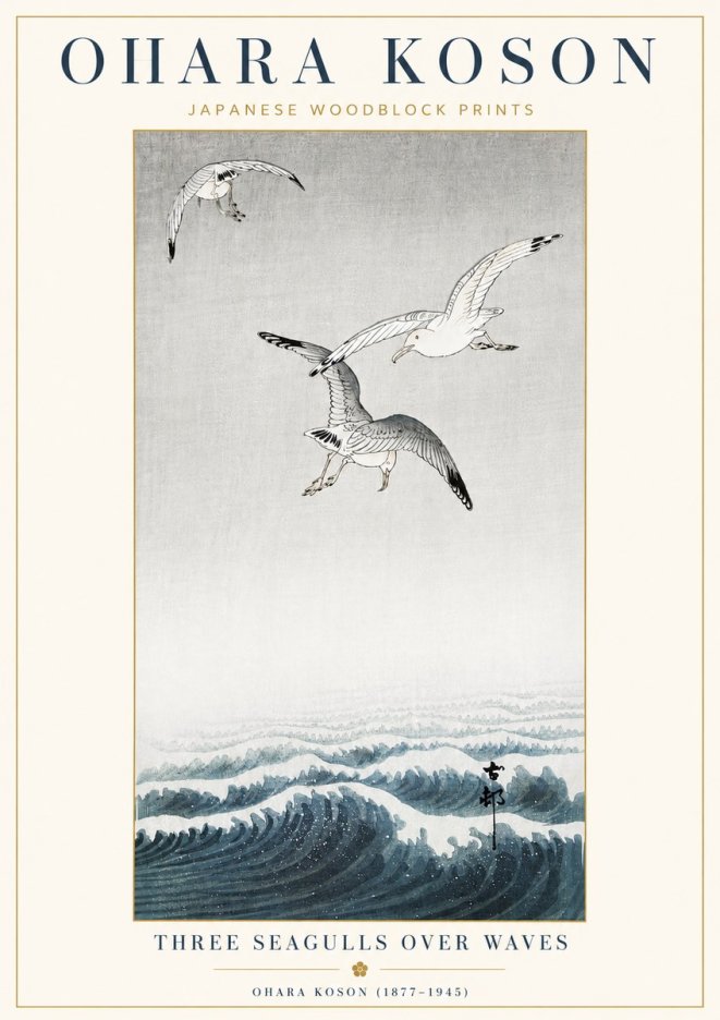 Ohara Koson Three Seagulls over Waves No4 - Poster