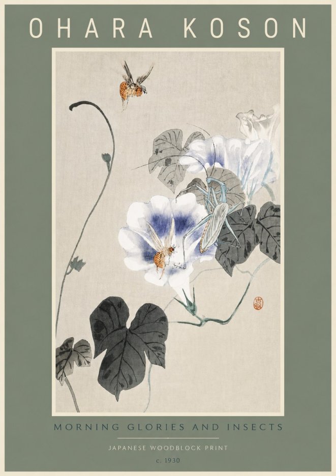 Ohara Koson Morning Glories and Insects No2 - Poster