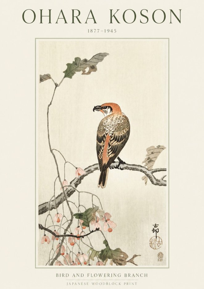 Ohara Koson Bird and Flowering Branch No1 - Poster