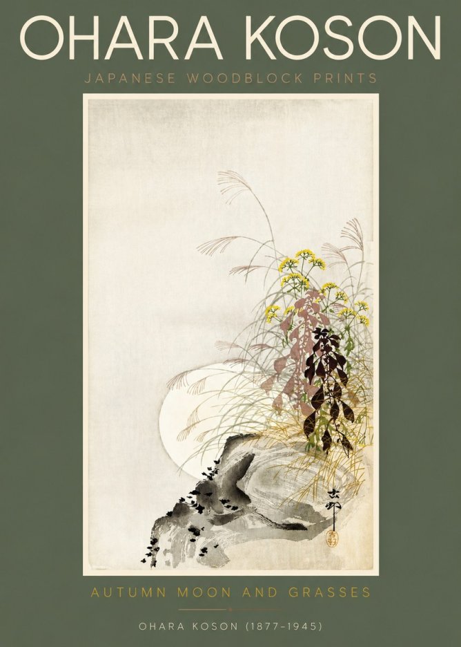 Ohara Koson Autumn Moon and Grasses No2 - Poster