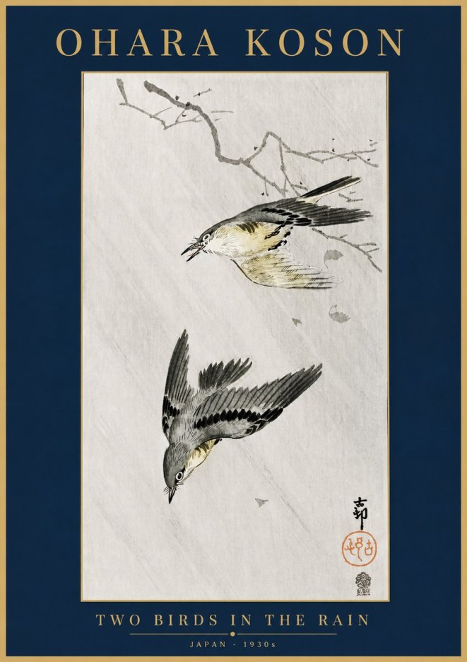 Ohara Koson Two Birds in the Rain No4 - Poster